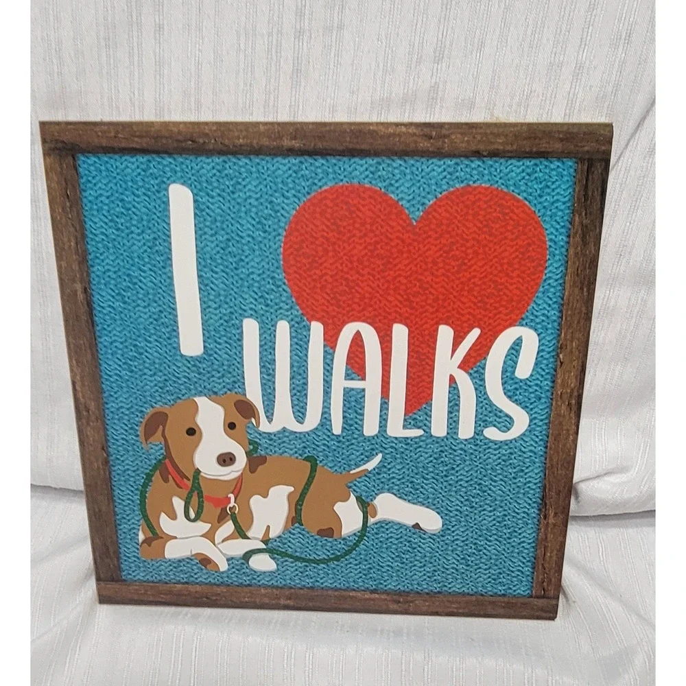 Dog pet lover I Heart Walks Dog Wall Art Wood Frame wreath Decor 10x10